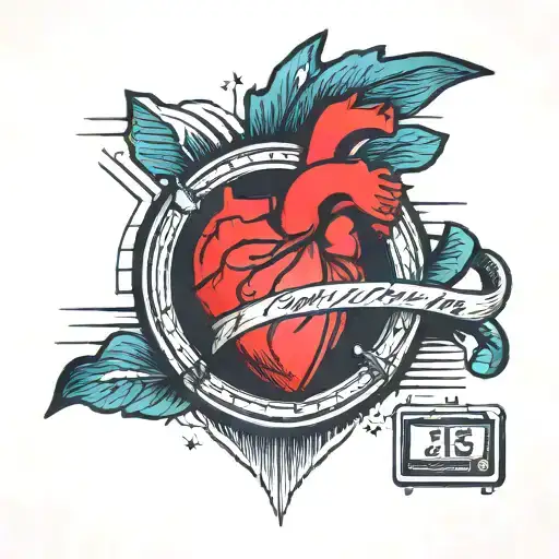 Traditional Style Tattoo Of A Marathon Runner With A Pixelated Heart Rate Monitor In The Background