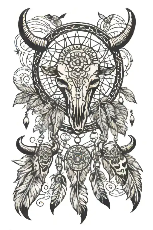 An Aztec-inspired Dream Catcher With Bull Skulls Hanging From It