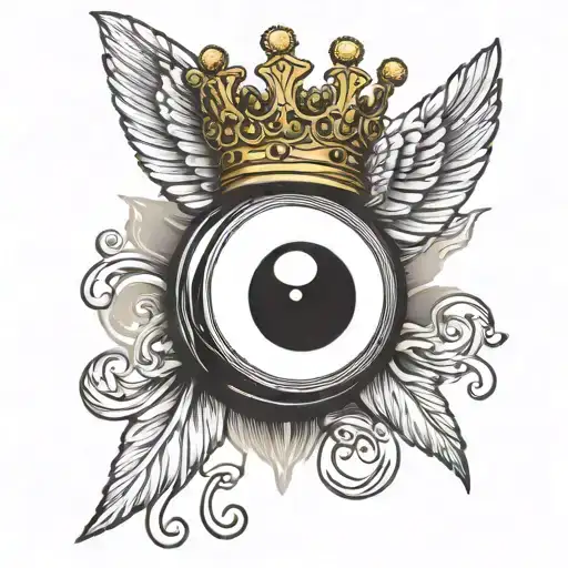 Detailed Billiard 8 Ball With A Golden Crown On Top And White Wings On The Back