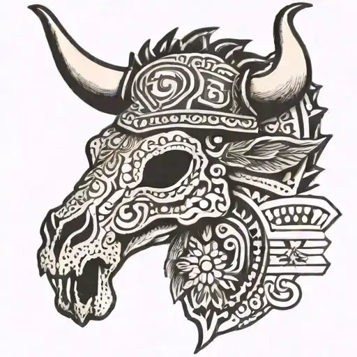 Aztec Bull Skull With Birthdate 05-14-2005