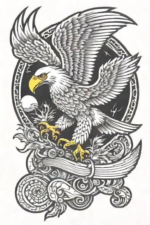 Eagle Risen Sun Made Entirely Done In Black Ink
