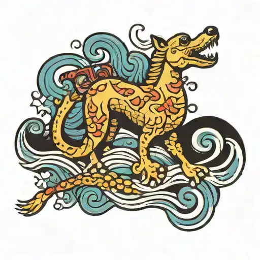 A Playful Design Of A Dog Chasing A Seahorse Underwater