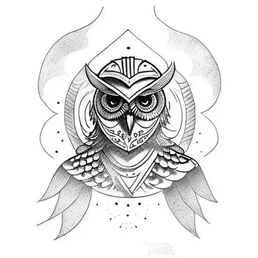 Owl Warrior Wearing An Ancient Greek Helmet