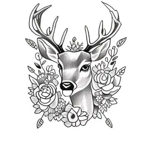 Deer Head With Flowers And Banner