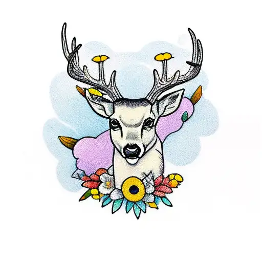 Deer Head With Flowers And Banner