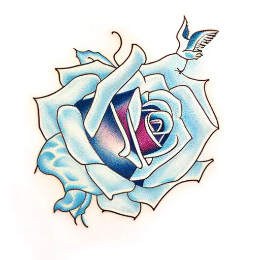 Rose With Blue Bird Outline