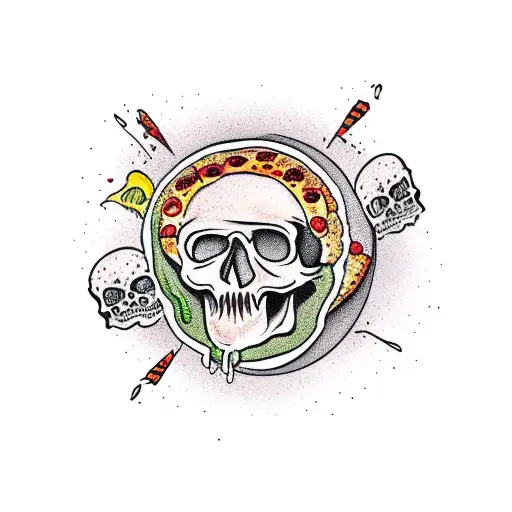 Melting Skull Pizza With Banner That Says Doom Slice