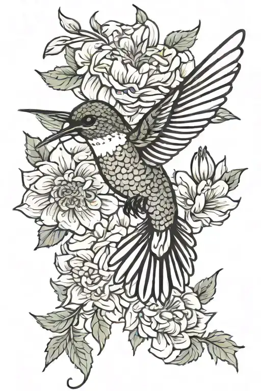 Hummingbird Flying From Dahlia Flower