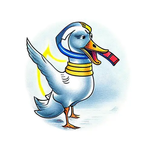Cartoon Sailor Goose With An Anchor Behind It Like A Classic