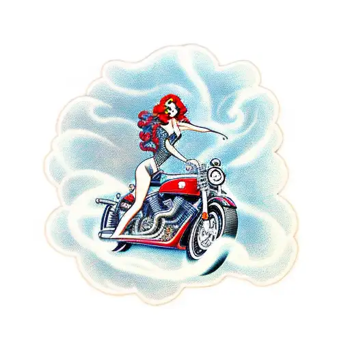 Motorcycle Girl With Rose And Snake Pinup