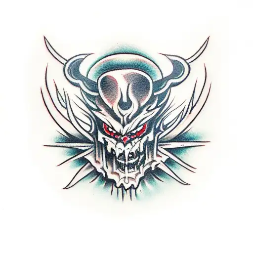 Demon Face With Thorns And Worms