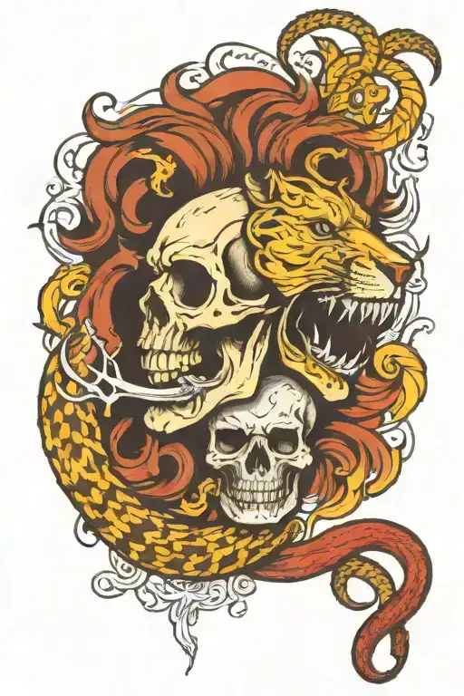Skull And Lions And Snakes And Crosses