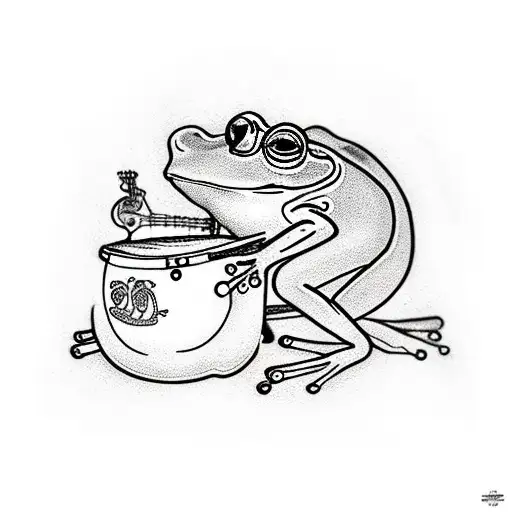 A Frog Sitting On A Mushroom Playing A Banjo