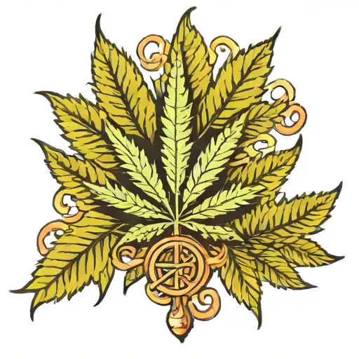 A Traditional Style Tattoo Of A Marijuana Plant With A 1990'S Hip Hop Twist