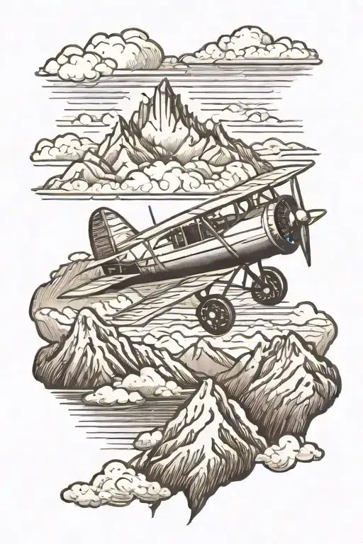 A Vintage Airplane Flying Over A Mountain Range