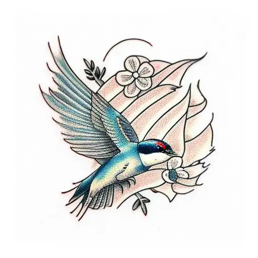 Swallow Bird With Flower