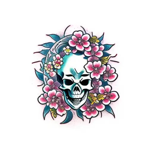 Skeleton With Cherry Blossoms