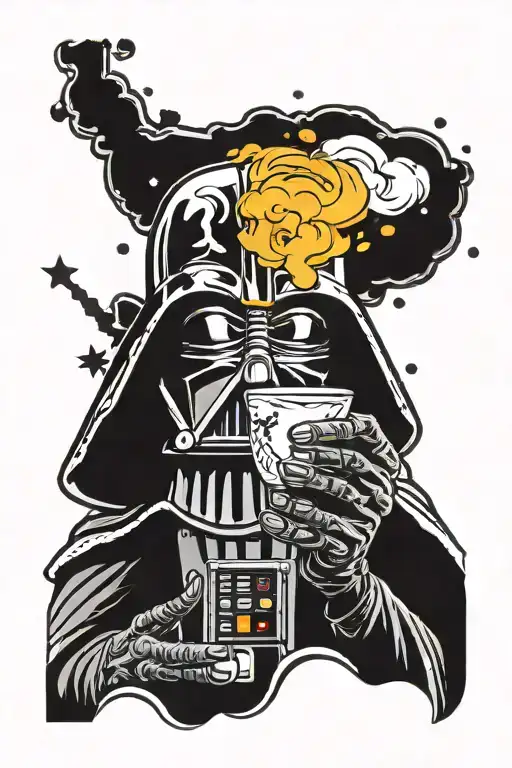 Darth Vader Holding A Coffee Cup With Steam Forming A Galaxy