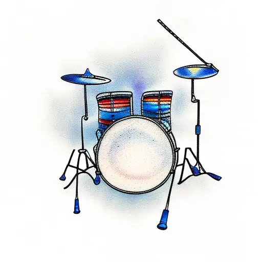Drums On Fire With Blue And Red Flames