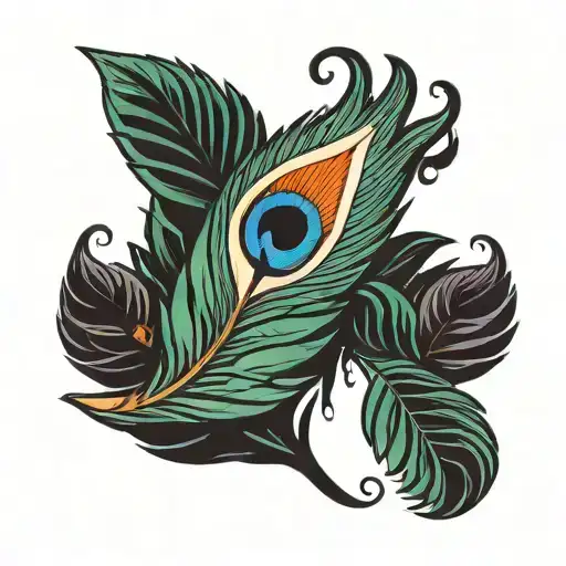 A Traditional Style Tattoo Of A Peacock Feather Turning Into A Paisley Design