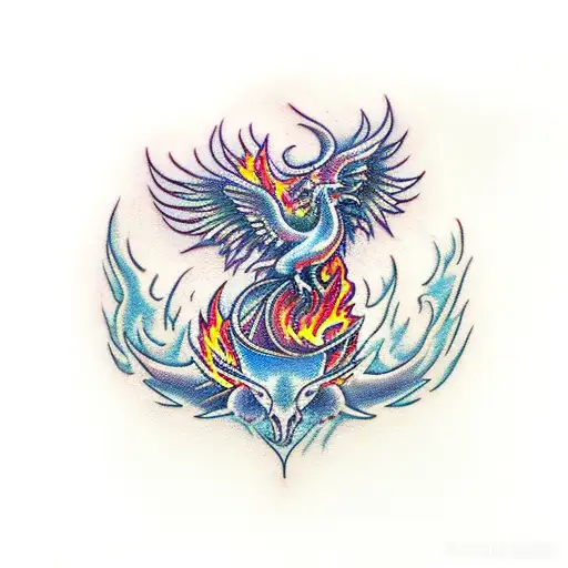 Phoenix Rising From Flame And Turning Into Ash
