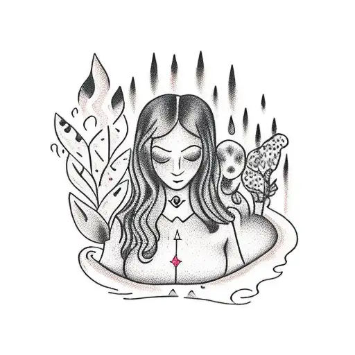 Girl Stuck In Hourglass In The Middle Of A Rain Forest With Mushrooms