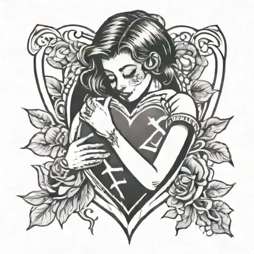 Girl Hugging A Broken Heart