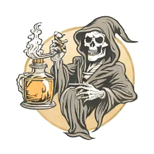 Grim Reaper Holding Whiskey Glass And Smoking A Cigarette
