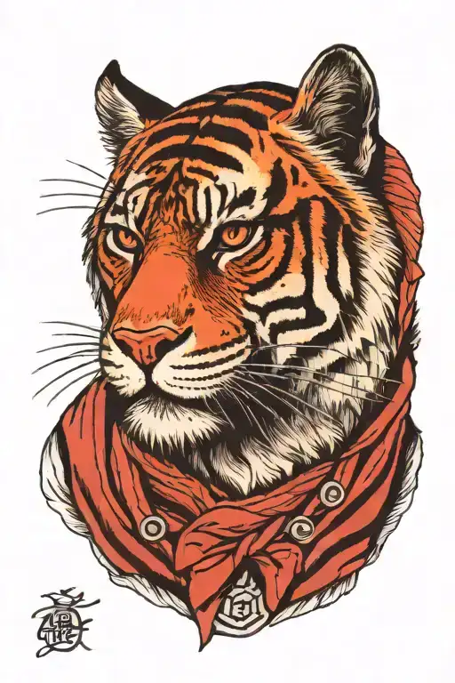 Portrait Of Daniel The Striped Tiger In A Red Cardigan