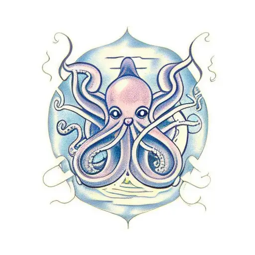 Octopus With Three Hearts Holding Rowing Oar