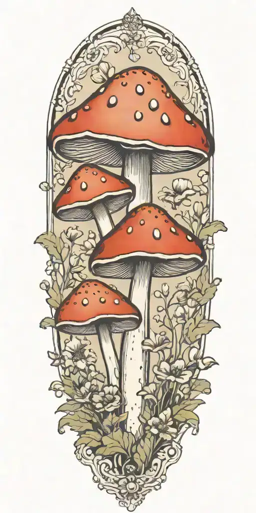 Amanita Mushroom With Poppy Flowers