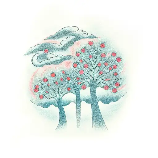 2 Tree That Grow Together And 2 Kids Sitting Beneath