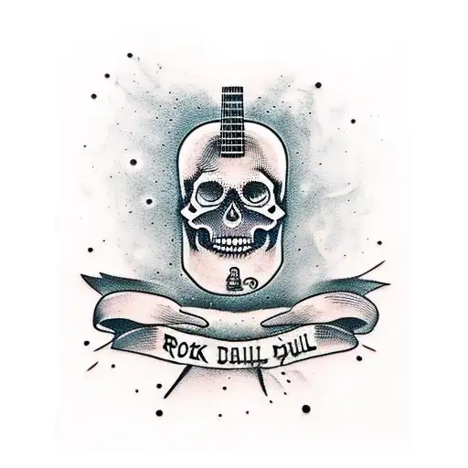 Rock N Roll Inspired Skull Playing A Guitar