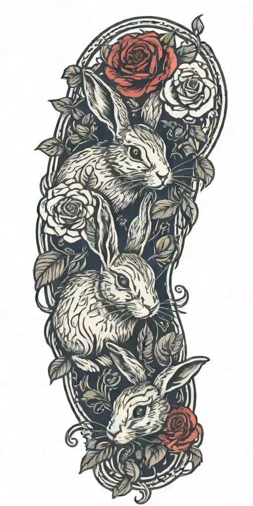 Rabbits And Roses Intertwined