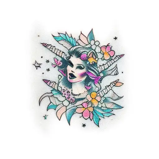 Pretty Girl Spine Tattoo With Flowers Ans Stars