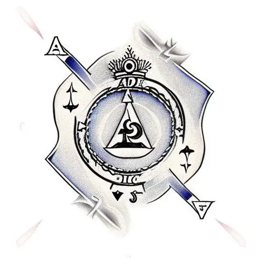 Ace Of Clubs With Compass And Pin Up Girl