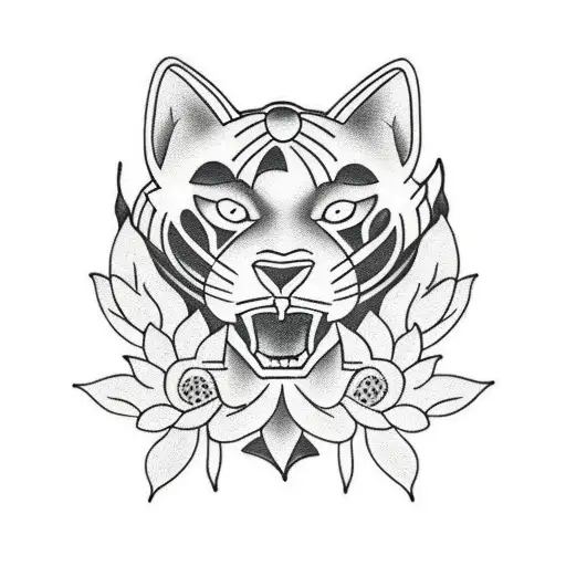 Panther With Lotus Flowers