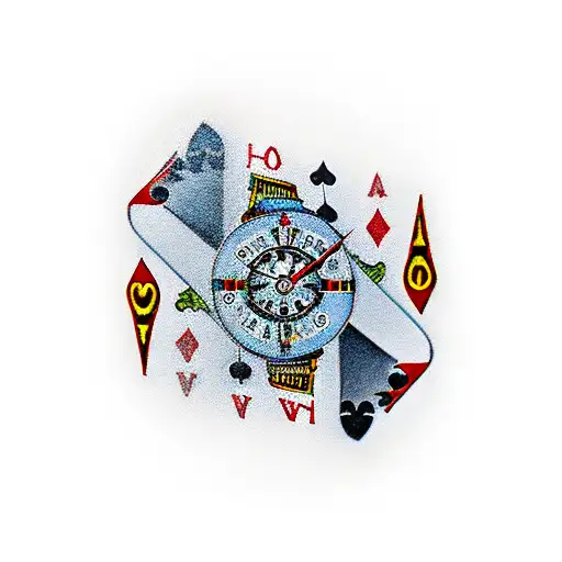 Poker Card With Brocken Clock And Music