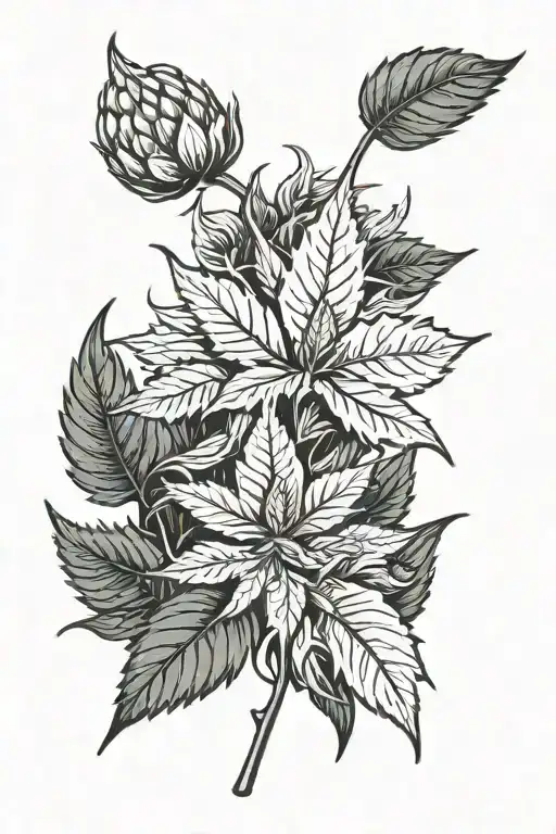 Skill With Weed Leaves In Background Black And White