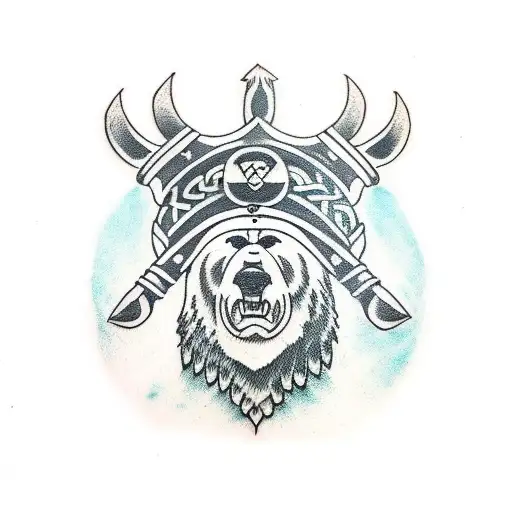 Viking Lady Wearing A Bear Head And Fur With An Axe