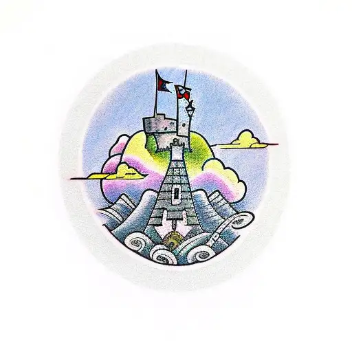 A Traditional Tattoo Featuring A Scottish Castle Inhabited By Adorable Gonks