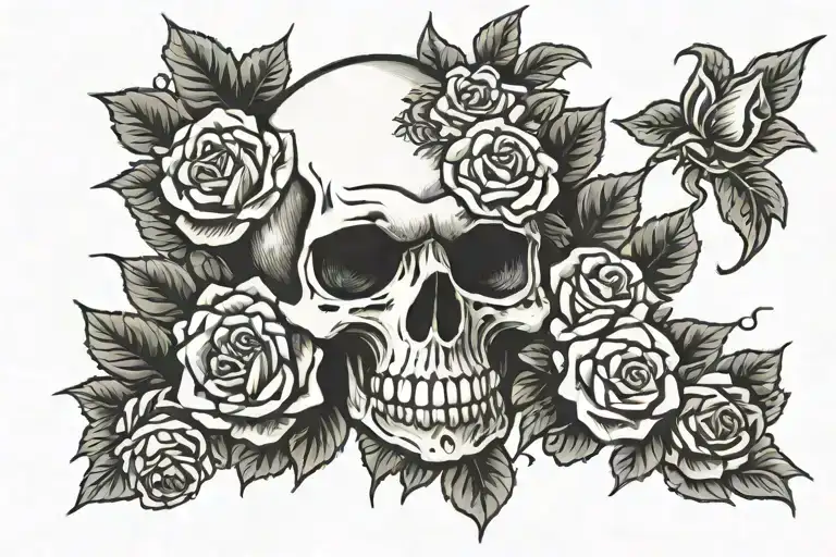 Skull With Hearts And Roses