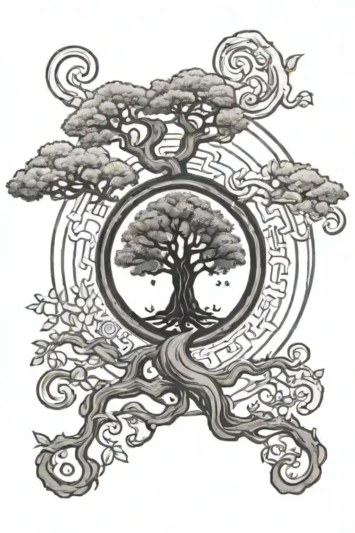 Bonsi Tree Of Life Inside Yin Yang Symbol