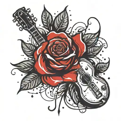 Rose And Guitar With Red Paint Splatters