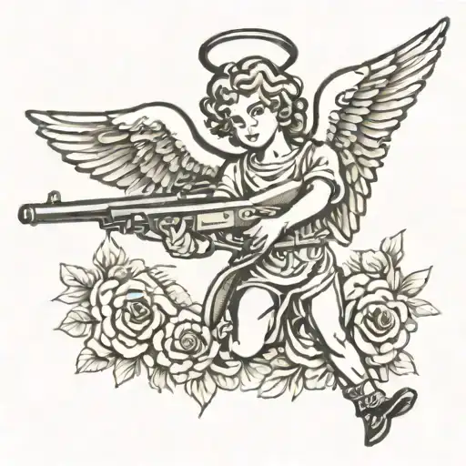 Angel Holding A Shotgun Upward Surrounded