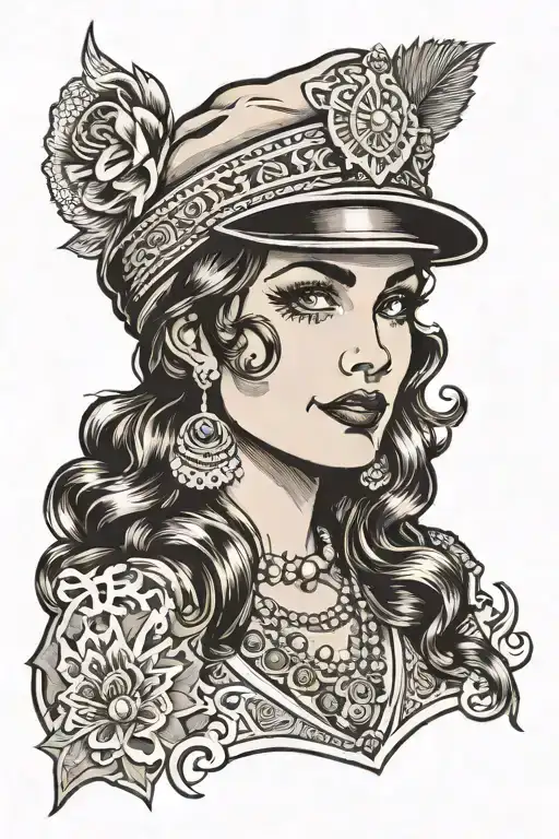 1940'S Style Gypsy Girl Wearing A Flight Cap