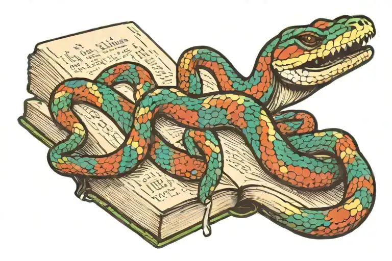 Book With Hand Holding Rainbow Boa Constrictor Wrapped