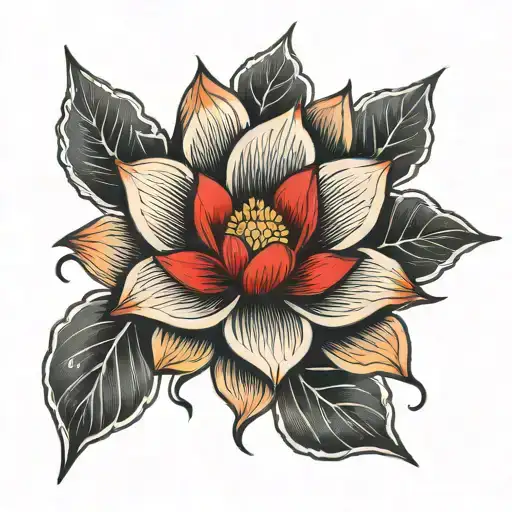 Lotus Flower Black Red Gold On Knee