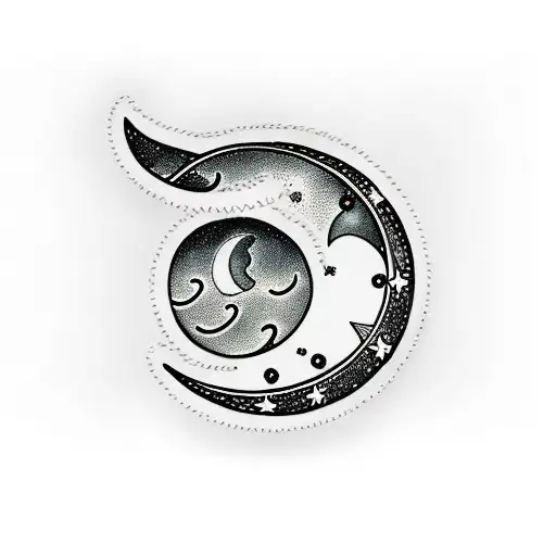 Crescent Moon With The Letter B Incorporated With Bar Designs Across