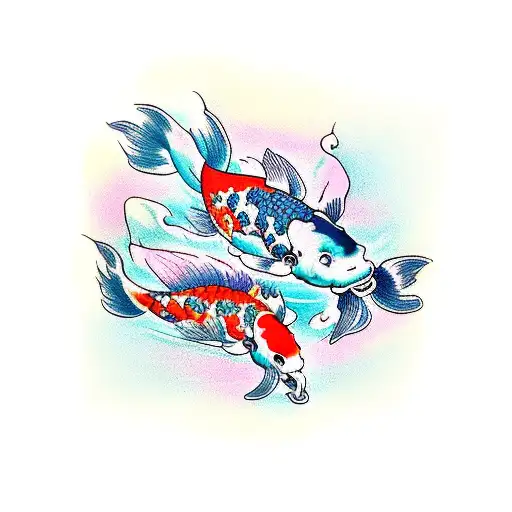 Two Koi Fish Swiming With Lilies